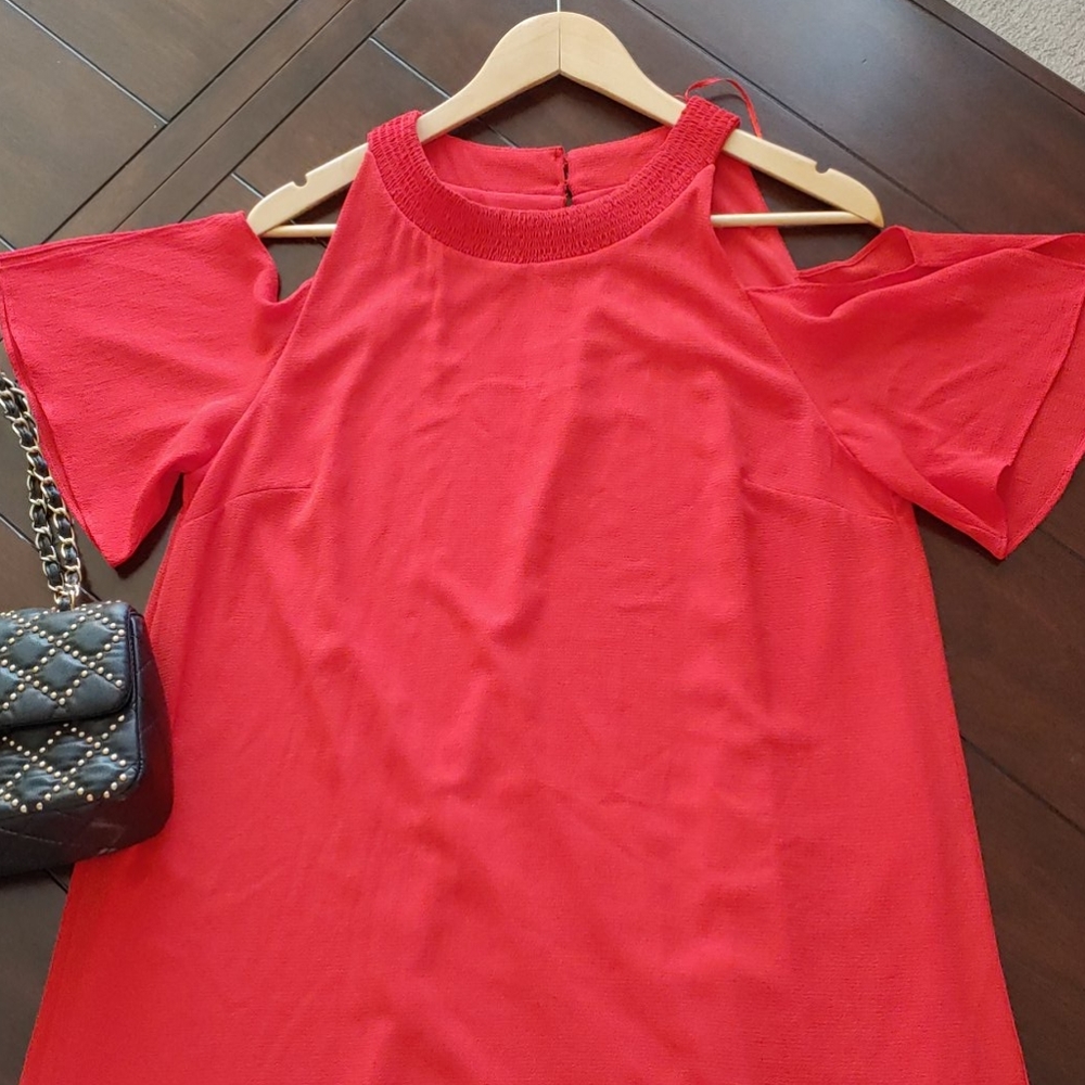 Zara Red Cold Shoulder Knee Length Dress